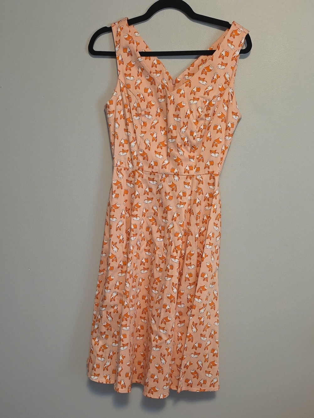 Eva Rose Sleeveless Coral Corgi Dog-Print Midi Dress Retro Pinup